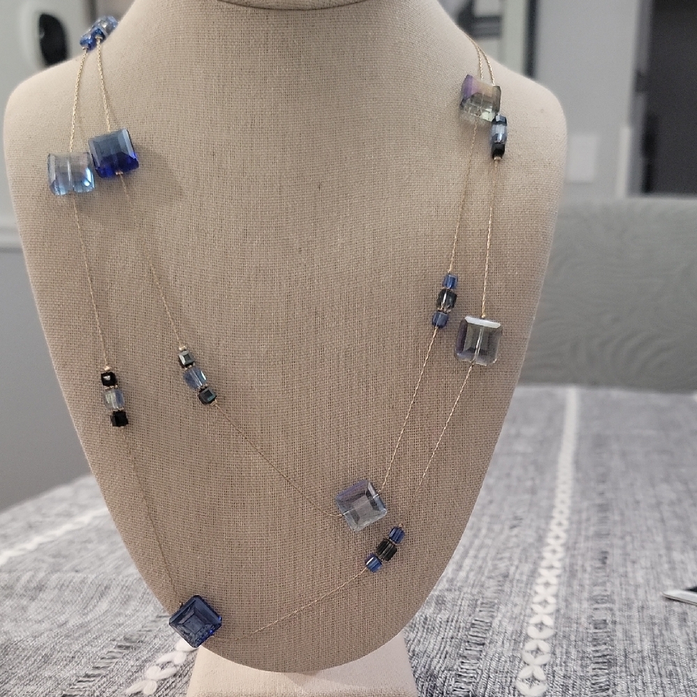 Ali Khan NY Elegant Blue Glass Beads Necklace 48"